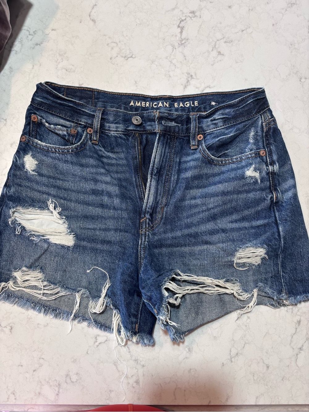 American Eagle Outfitters Distressed Dark Blue Denim Shorts